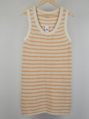American Eagle Chunky Knit Sweater Vest Cream Orange Striped Top Size Medium
